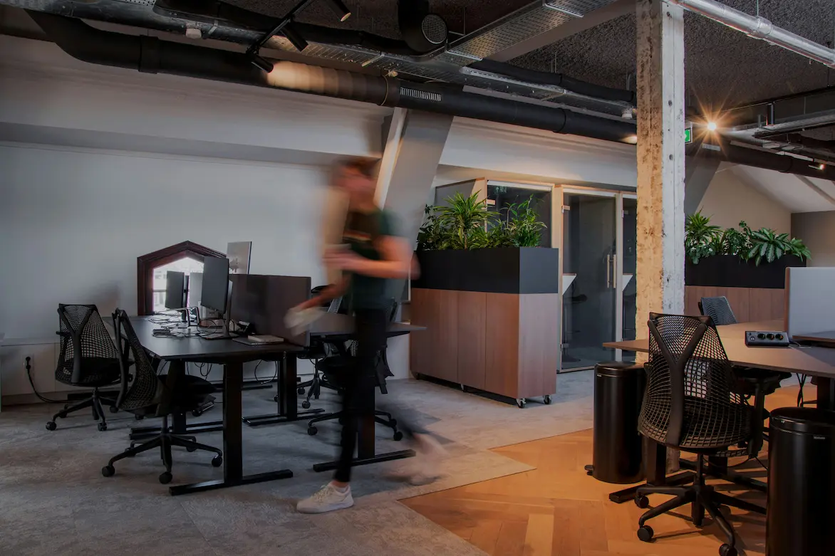 An open-plan office at night